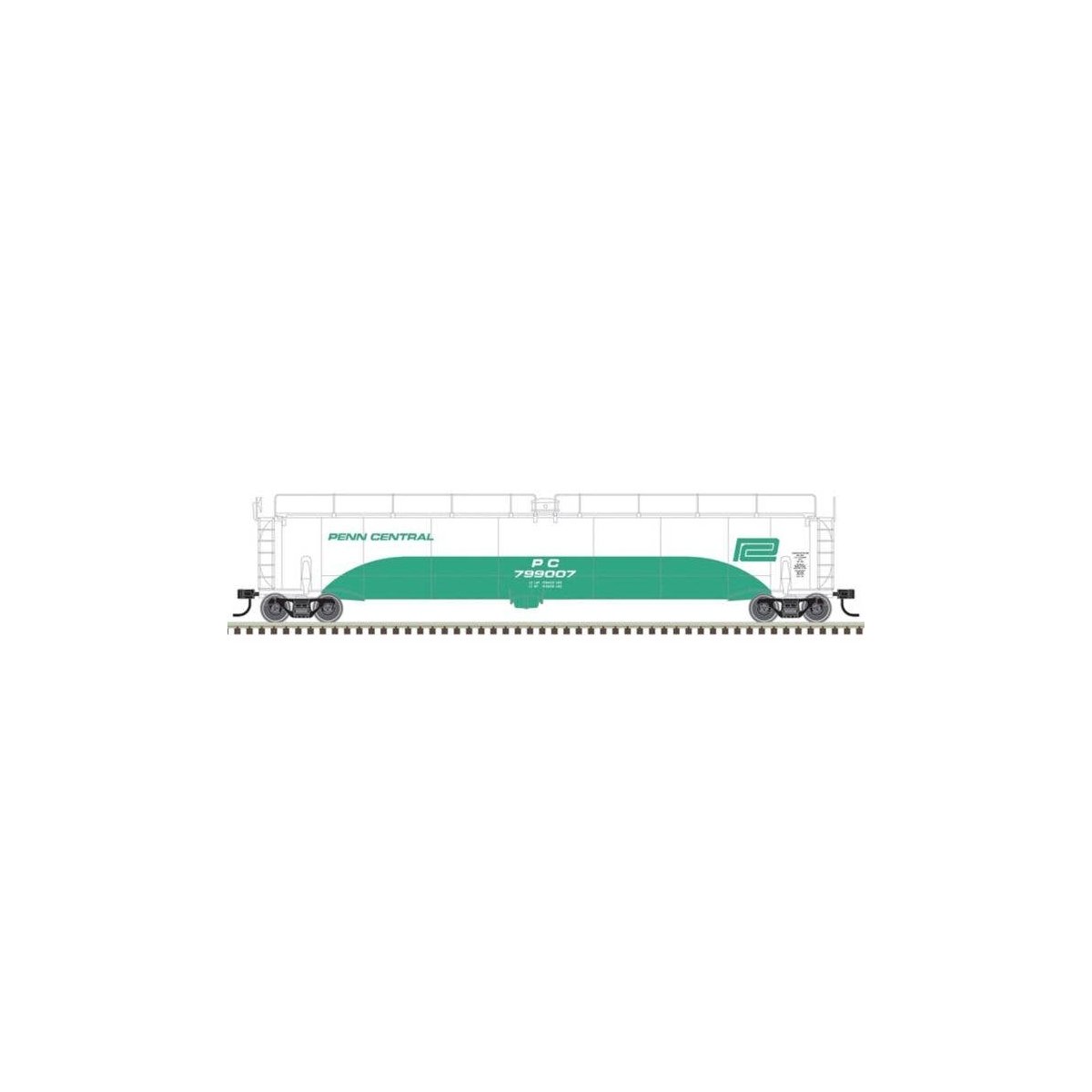ACF 33,000 Gallon Tank Car - Ready to Run - Master(R) -- Penn Central 799007 (Jade Green, white), N, Atlas Model Railroad Co. 50