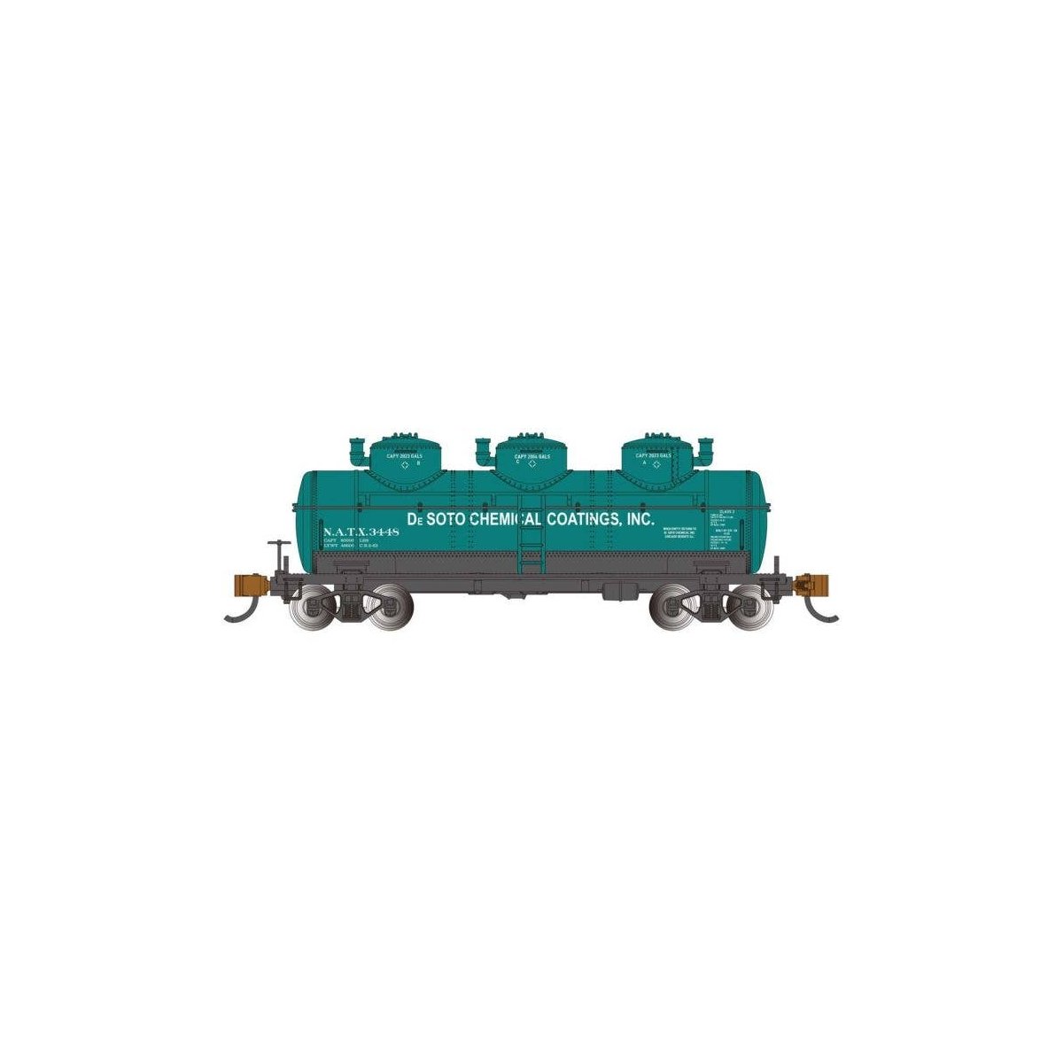 3-Dome Tank Car - Ready to Run - Silver Series(R) -- DeSoto Chemical Coatings 3448 (green, black, white), N, Bachmann Industries