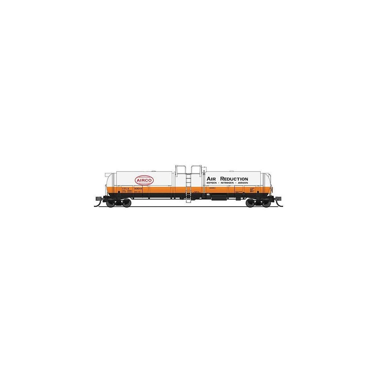 High-Capacity Cryogenic Tank Car - Ready to Run -- Air Reduction (white, orange, black, red), N, Broadway Limited Imports 8151