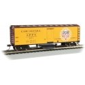 Track Cleaning 40′ Wood Reefer with Removable Dry Pad - Ready to Run -- Agar Packing Co. 401 (yellow, red, white), HO, Bachman