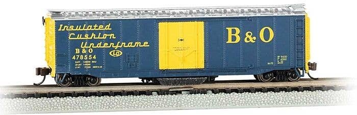 Track Cleaning 50′ Plug-Door Boxcar - Ready to Run -- Baltimore & Ohio 478554 (blue, yellow Cushion Underframe Markings), N, B