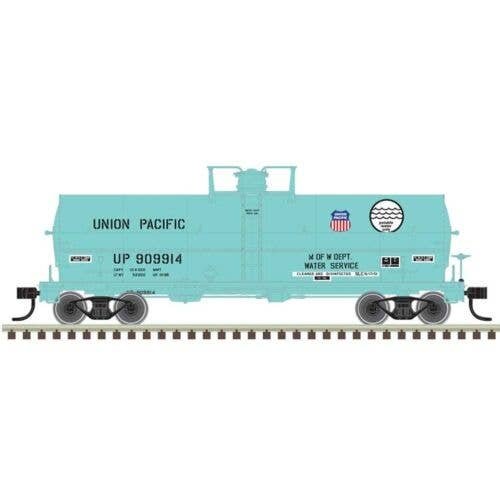 11,000-Gallon Tank Car w/Platform - Ready to Run - Master(R) -- Union Pacific 909914 (MOW green, red, white, blue), N, Atlas Mod