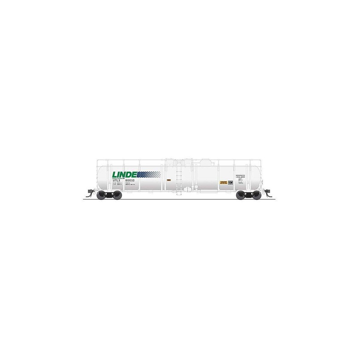High-Capacity Cryogenic Tank Car 2-Pack - Ready to Run -- Linde (Type A body, white, green, blue), HO, Broadway Limited Imports 