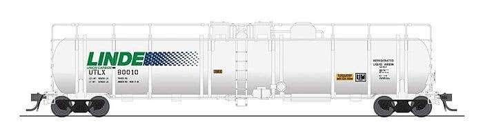 High-Capacity Cryogenic Tank Car 2-Pack - Ready to Run -- Linde (Type A body, white, green, blue), HO, Broadway Limited Imports 