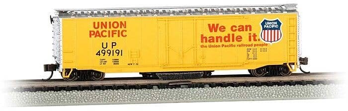 Track Cleaning 50` Plug-Door Boxcar - Ready to Run -- Union Pacific 499191 (Armour Yellow, red, silver `We Can Handle It` Slog, 