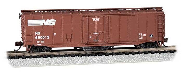 Track Cleaning 50′ Plug-Door Boxcar - Ready to Run -- Norfolk Southern 650012 (Boxcar Red), N, Bachmann Industries 16371
