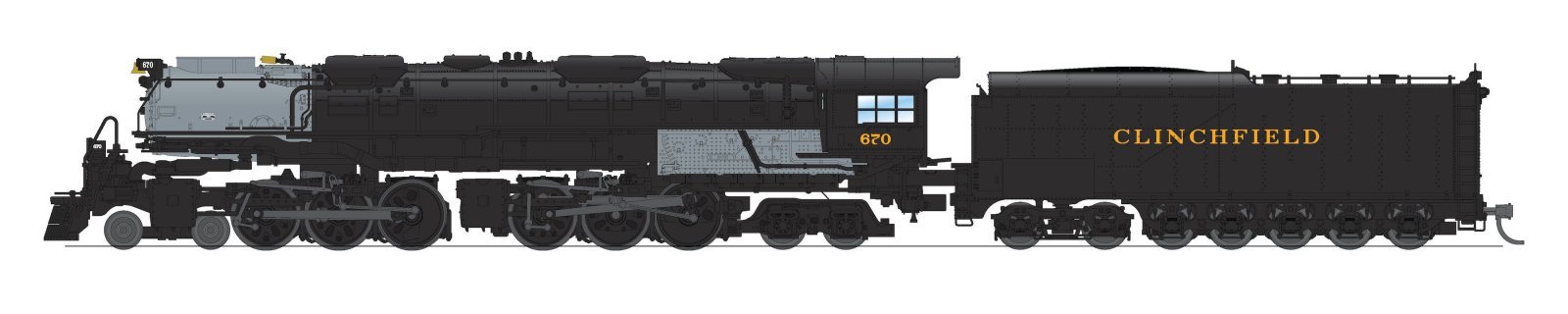 REFURBISHED R8659 Clinchfield Challenger 4-6-6-4, 670, Black & Graphite, Coal Tender, No-Sound / DCC-Ready, N, BLI, 8659