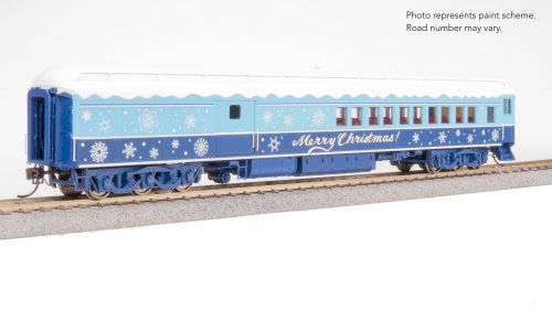 Blue & White Holiday-themed Baggage-Combine Car, HO Scale, BLI, 9745