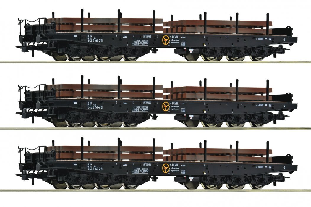 3 piece set: Heavy-duty flat wagons, NS, HO, Roco 6600263