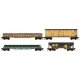 Maintenance-of-Way 4-Car Set - Ready to Run w/Load Kits -- Penn Central Weathered Wheel Flat, Gondola, Boxcar, 2-Bay Hopper, N, 