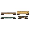 Maintenance-of-Way 4-Car Set - Ready to Run w/Load Kits -- Penn Central Weathered Wheel Flat, Gondola, Boxcar, 2-Bay Hopper, N, 