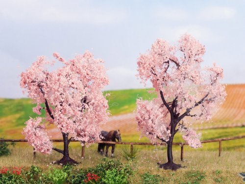 Blooming Almond Trees -- 1 Each: 3-1/8 & 3-1/2′ 8 & 9cm Tall pkg(2), All Scales, NOCH 21996