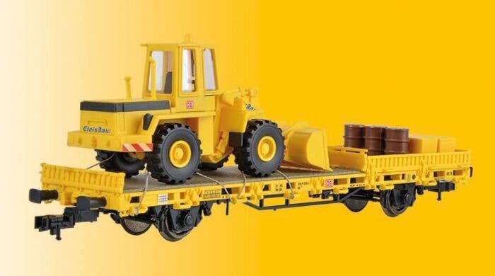 Low-Side Work Gondola w/Wheel Loader Load - Ready to Run -- GleisBau (yellow), HO, Kibri 26274