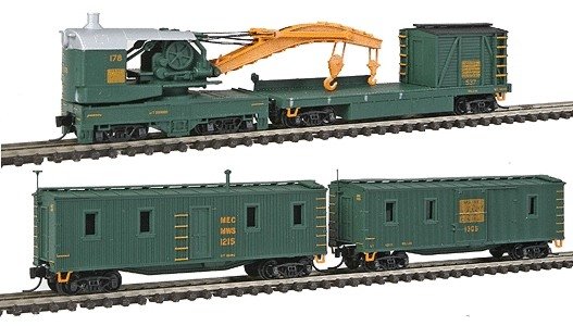 4-Car Wreck Train Set - Ready to Run -- Crane, Boom, Tool
