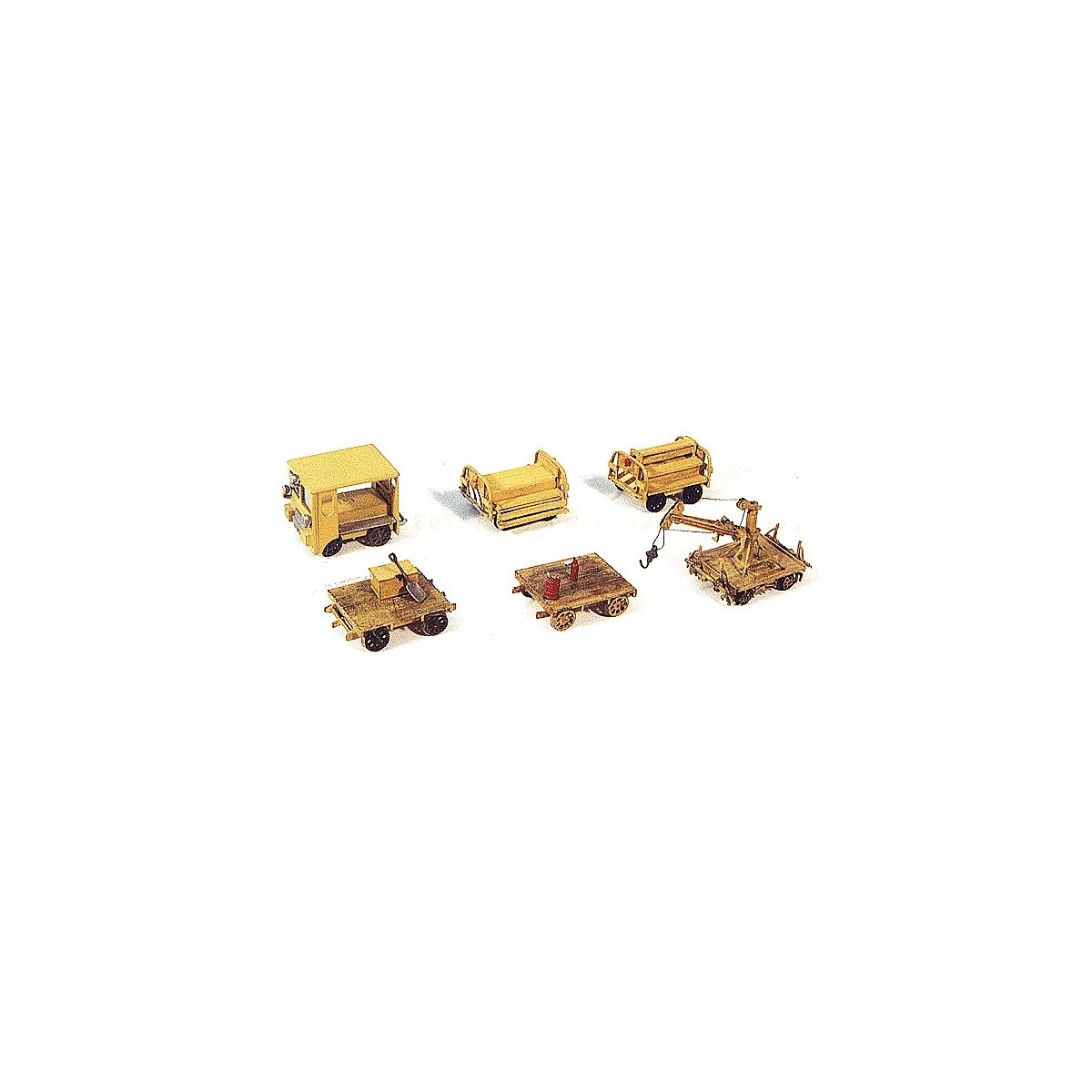 Track Crew Work Train Kit -- Includes 3 Speeders (Nonpowered), 2 Trailers & Trailer w/Small Crane, HO, Durango Press 90