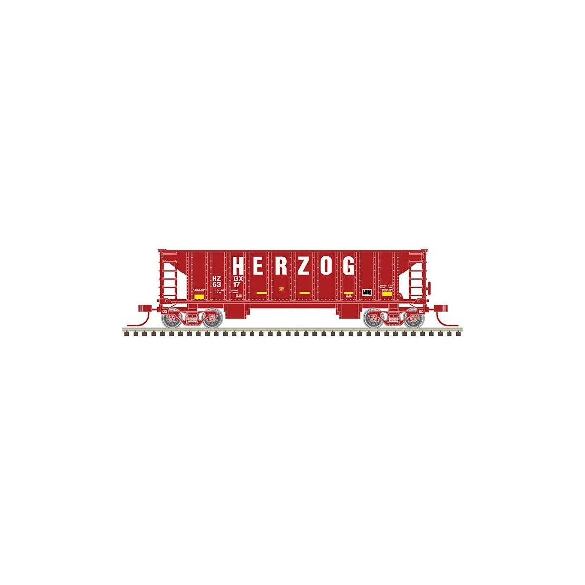 41′ Ballast Hopper 3-Pack - Ready to Run - Master(R) -- Herzog 6317, 6839, 6850 (Boxcar Red, white), N, Atlas Model Railroad C