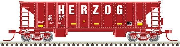41′ Ballast Hopper 3-Pack - Ready to Run - Master(R) -- Herzog 6317, 6839, 6850 (Boxcar Red, white), N, Atlas Model Railroad C