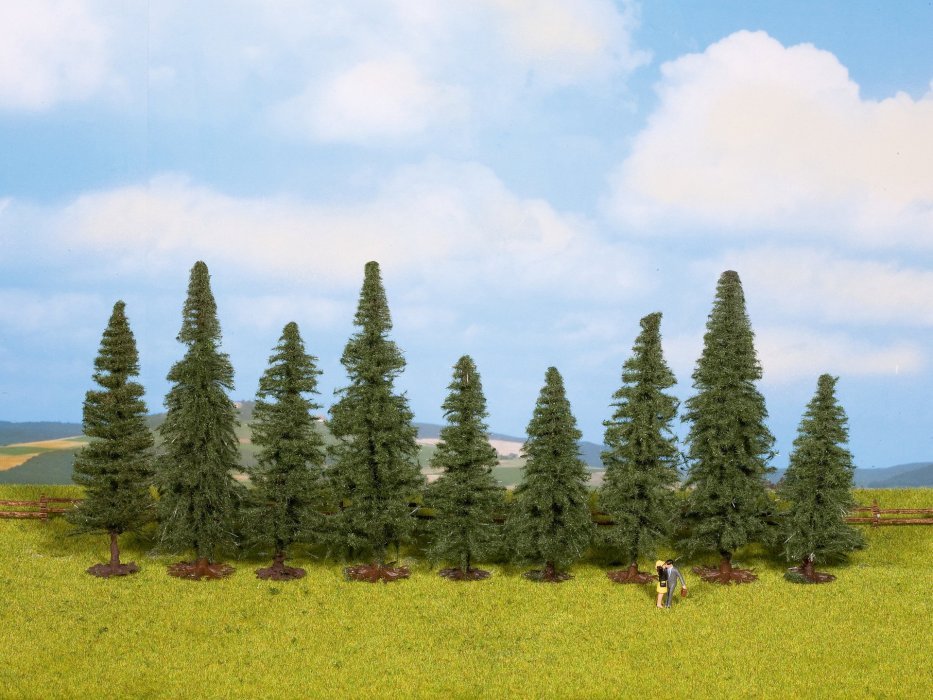 Fir Trees -- 3-1/8 - 4-3/4′ 8 - 12cm pkg(9), All Scales, NOCH 25086