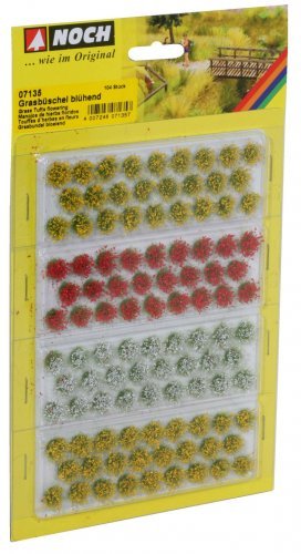 Grass Tufts -- Flowering Plants - Yellow, Red, White 1/4′ 6mm Fibers pkg(104), All Scales, NOCH 7135