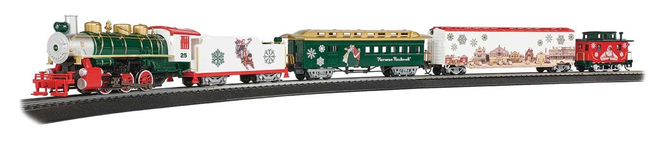 Norman Rockwell Christmas Express -- 0-6-0, 3 Cars, 47 x 38′ E-Z Track Oval, Power Pack, HO, Bachmann Industries 774