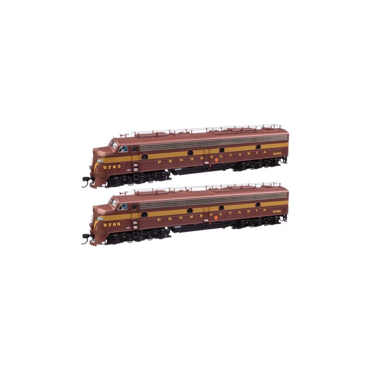 EMD E8 A-A with LokSound 5 Sound & DCC -- Pennsylvania Railroad 5705A, 5763A (Class EP-22 Tuscan, Five-Stripe), HO, WalthersProt