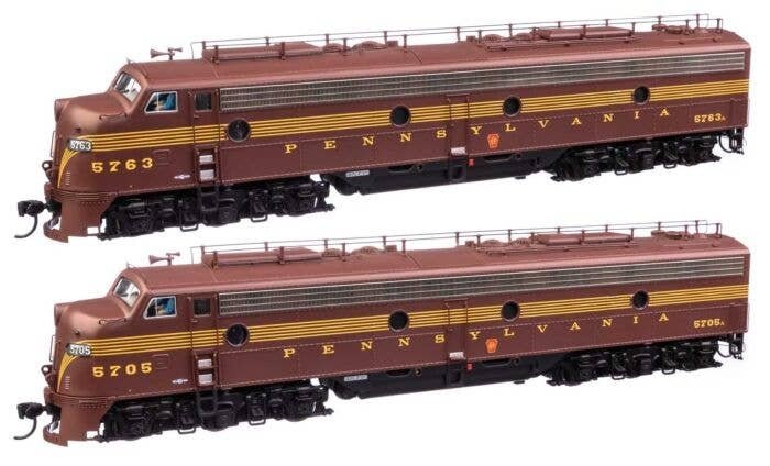 EMD E8 A-A with LokSound 5 Sound & DCC -- Pennsylvania Railroad 5705A, 5763A (Class EP-22 Tuscan, Five-Stripe), HO, WalthersProt