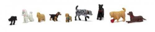 Dogs & Cat - Scenic Accents(R) -- 8 Dogs, 1 Cat, HO, Woodland Scenics 1972