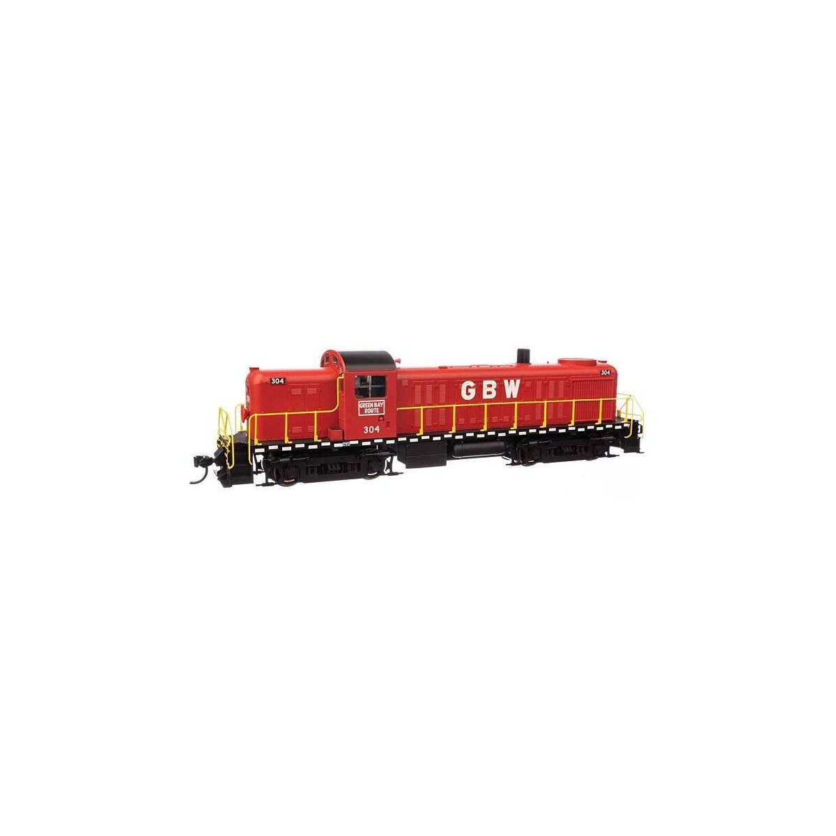 Alco RS2 - ESU(R) Sound & DCC -- Green Bay & Western 304 - Water-cooled stack (red, black, white, yellow), HO, WalthersMainline 