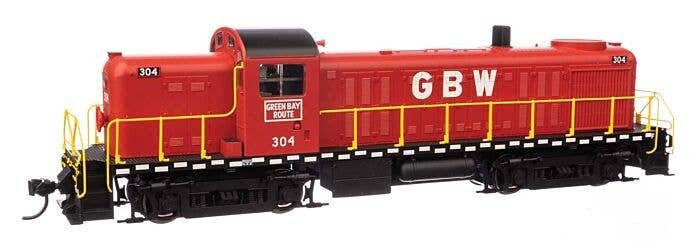 Alco RS2 - ESU(R) Sound & DCC -- Green Bay & Western 304 - Water-cooled stack (red, black, white, yellow), HO, WalthersMainline 