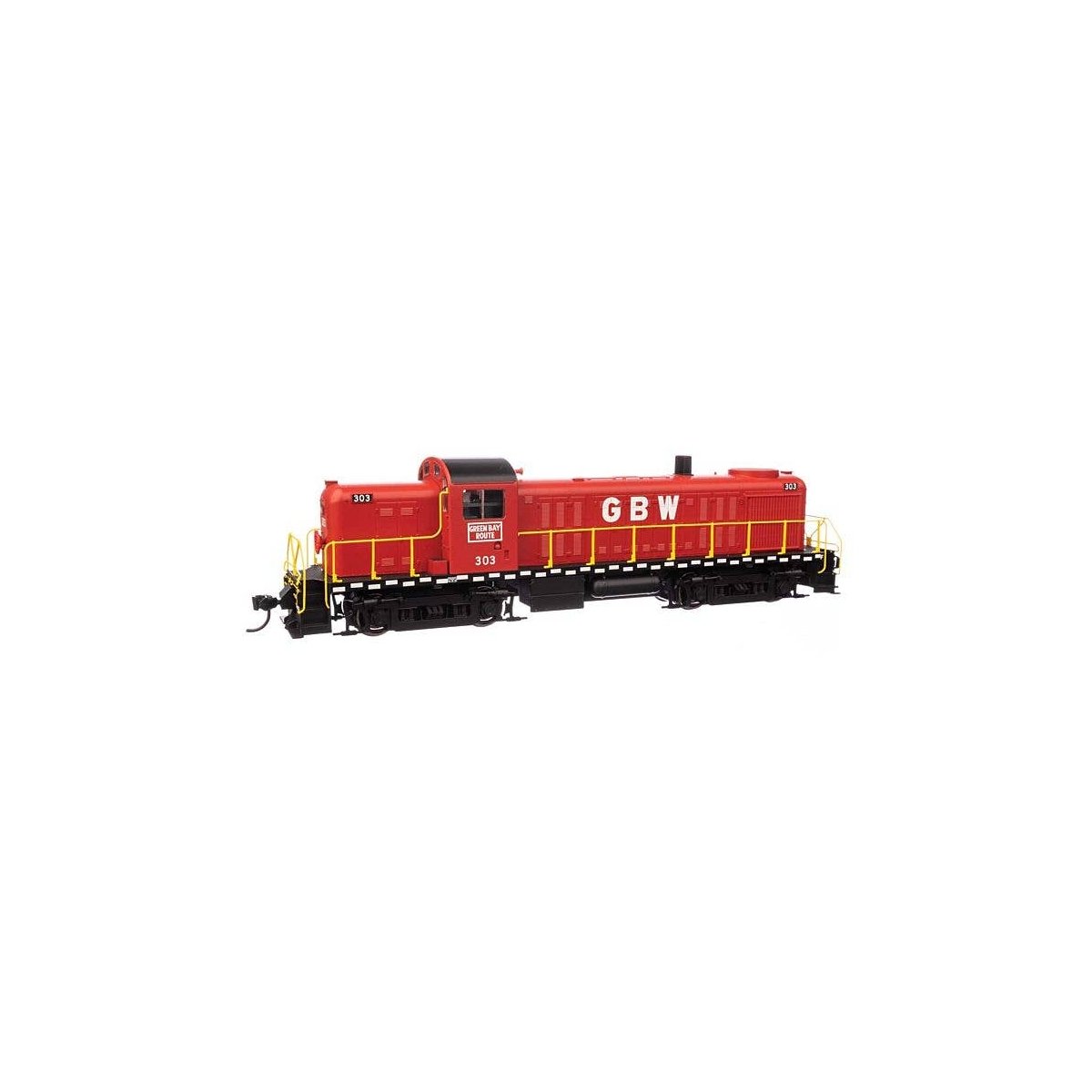 Alco RS2 - Standard DC -- Green Bay & Western 303 - Water-cooled stack (red, black, white, yellow), HO, WalthersMainline 10708