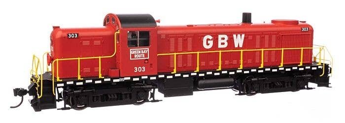 Alco RS2 - Standard DC -- Green Bay & Western 303 - Water-cooled stack (red, black, white, yellow), HO, WalthersMainline 10708
