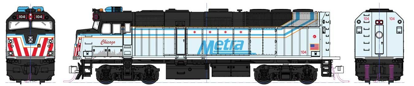 EMD F40PH Commuter Version - DCC -- Metra 104 City of Chicago (Commemorative Scheme, white, bla, N, Kato USA Inc 176CHIC