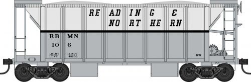 70-Ton 2-Bay Ballast Hopper with Side Chutes (Ballast Gates) - Ready to Run -- Reading , HO, Bowser Manufacturing Co. 43