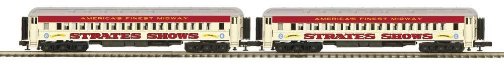 Madison Heavyweight Coach 2-Pack - 3-Rail - Ready to Run -- Strates Shows Red Train 2 Syracuse, 8 York, O, Atlas O 30017