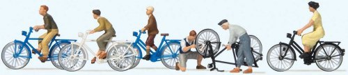 Young People w/Bicycles -- 5 Bikes & 6 People, HO, Preiser Kg 10716
