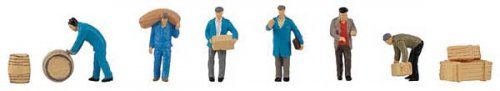 Forwarding Workers w/Packages & Barrels -- pkg(6), HO, Faller Gmbh 151609
