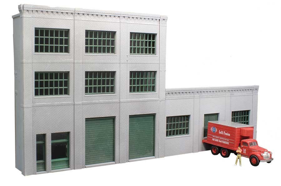 3-Story Building w/2 Overhead Doors, Loading Dock & Office Entry - Keyrail -- Background Buildin, HO, Lunde Studios QBHO