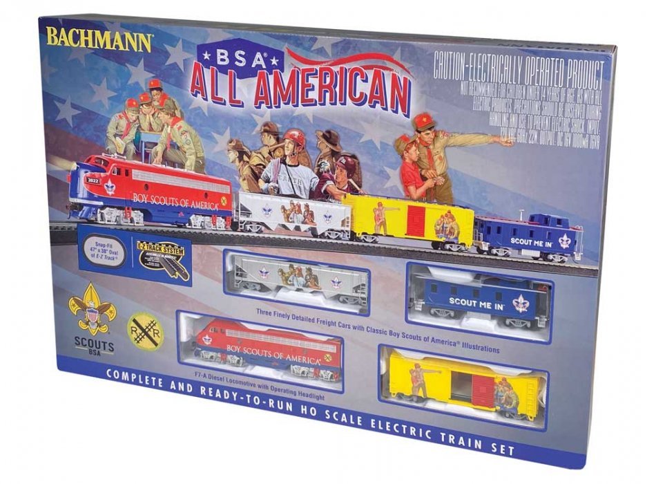 BSA(R) Boy Scouts of America All American - Standard DC -- EMD F7A, 3 Cars, 47 x 38′ E-Z Track, HO, Bachmann Industries 