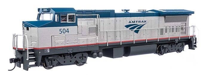 GE Dash 8-32BWH - ESU(R) Sound & DCC -- Amtrak(R) 504 (Phase V, Modern Logo Amtrak Blue, Platinum Mist), HO, WalthersMainline 19