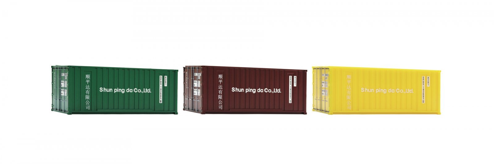 3 piece set: 20 ft container, HO, Roco 05217
