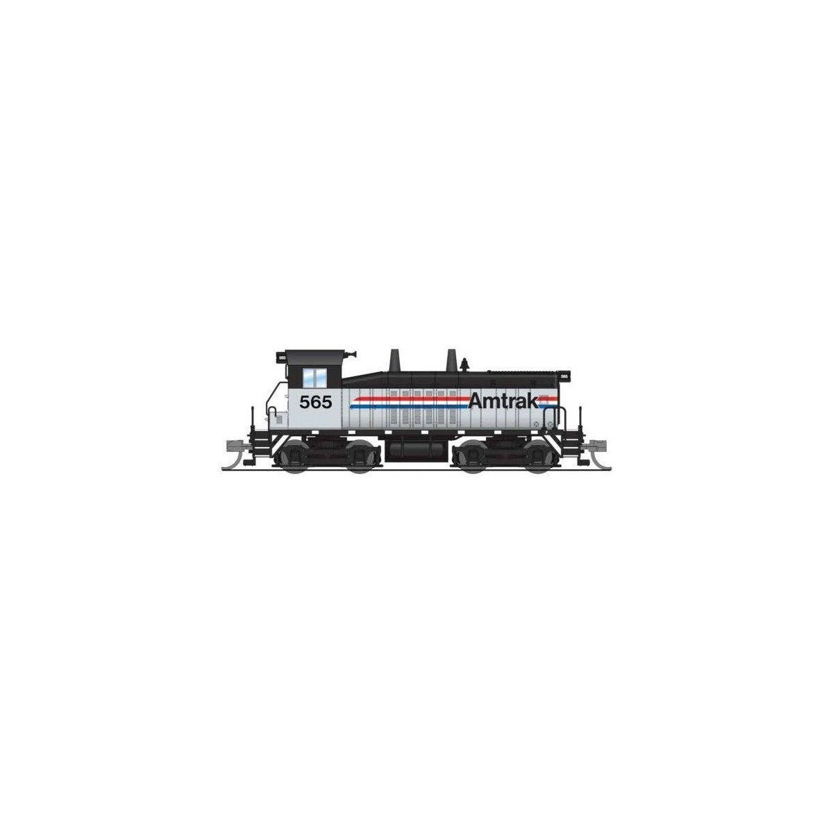 EMD SW7 - Standard DC - Stealth -- Amtrak 566 (Phase III, silver, black, red, white, blue), N, Broadway Limited Imports 9381