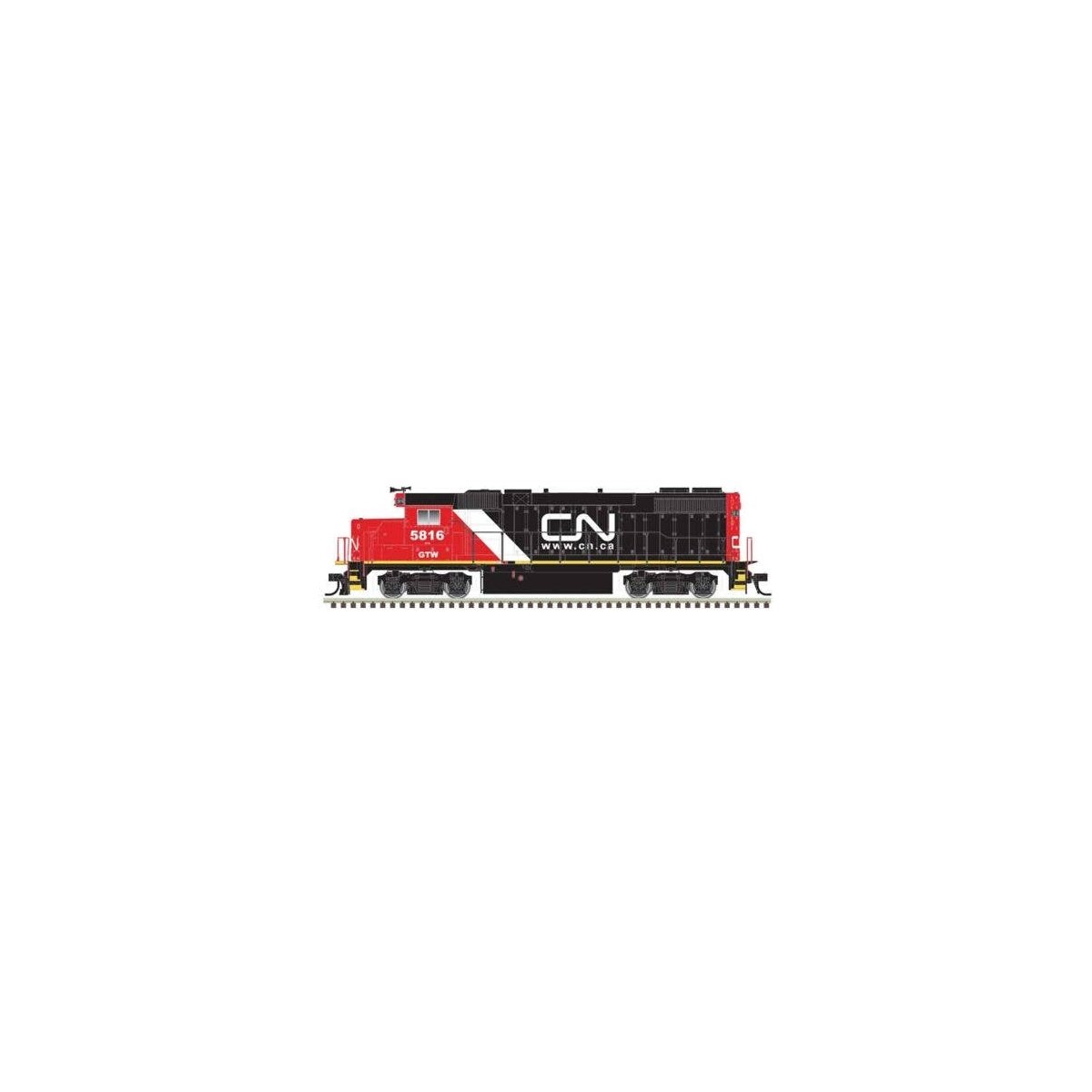 EMD GP38-2 - Standard DC - Silver -- Canadian National GTW 5824 (black, red, white, Website Logo), HO, Trainman 10004556