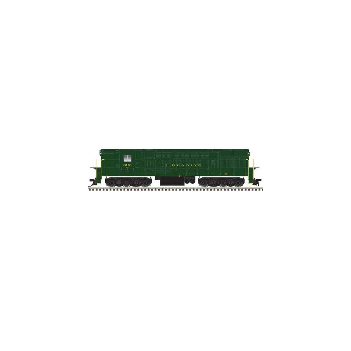 FM H-24-66 Phase 1B Trainmaster - Standard DC - Master(R) Silver -- Reading 803 (green, gold), HO, Atlas Model Railroad Co. 1000