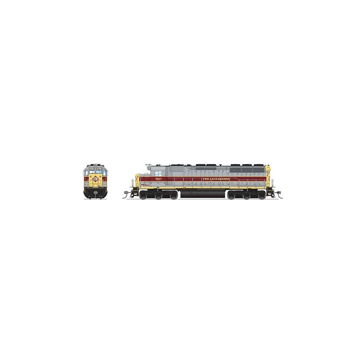 EMD SD45 Low-Nose - Standard DC - Stealth -- Erie Lackawanna 3623 (gray, maroon, yellow), HO, Broadway Limited Imports 9002