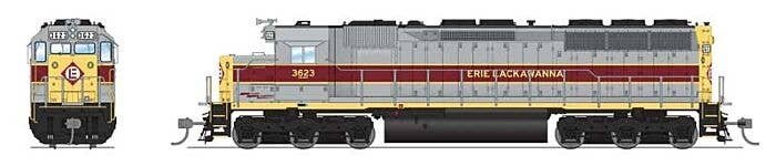 EMD SD45 Low-Nose - Standard DC - Stealth -- Erie Lackawanna 3623 (gray, maroon, yellow), HO, Broadway Limited Imports 9002