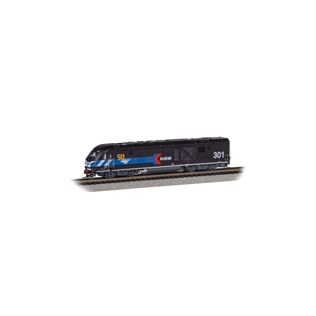 Siemens ALC-42 Charger - Econami(TM) Sound and DCC -- Amtrak 301 (Day One Scheme black, blue, red Arrow, 50th Anniversary Logo),