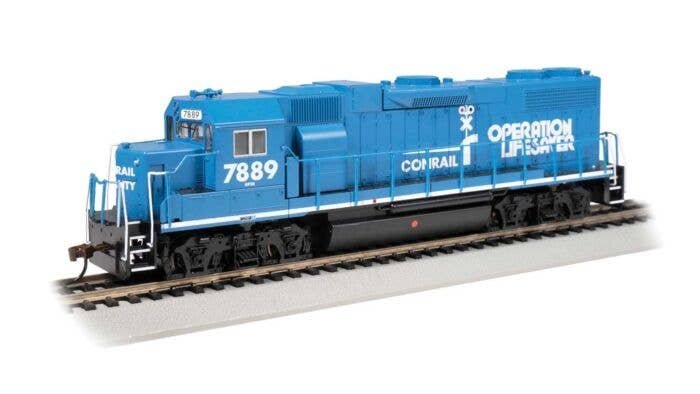 EMD GP38-2 - Standard DC -- Conrail 7889 (Operation Lifesaver, blue, white), HO, Bachmann Industries 61722