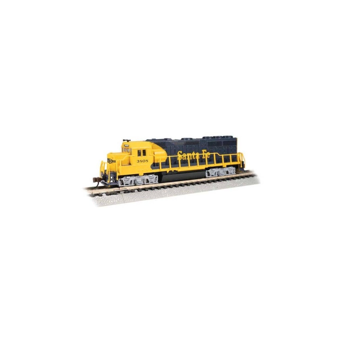 EMD GP40 with Dynamic Brakes - Standard DC -- Santa Fe 3808 (Warbonnet blue, yellow), N, Bachmann Industries 63563