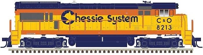 GE U30B Low Nose Phase II No Nose Headlight - LokSound & DCC - Master(R) Gold -- Chessie System C&O 8213 (yellow, blue, vermilli