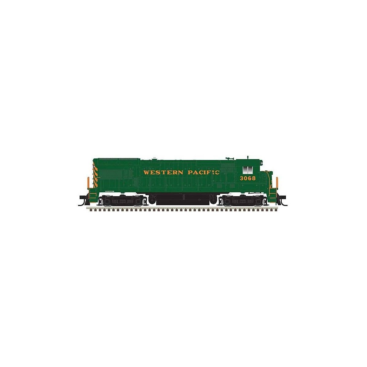 GE U30B Low Nose Phase II - Standard DC - Master(R) Silver -- Western Pacific 3069 (green, orange), HO, Atlas Model Railroad Co.